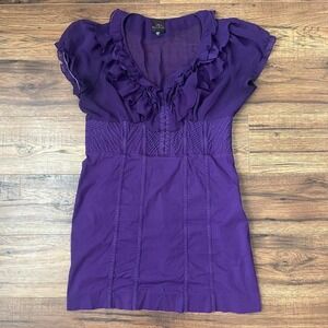 Bebe Purple Corset Dress Women Large Fitted Ruffle Neck Y2K 2000 Glam Goth Party